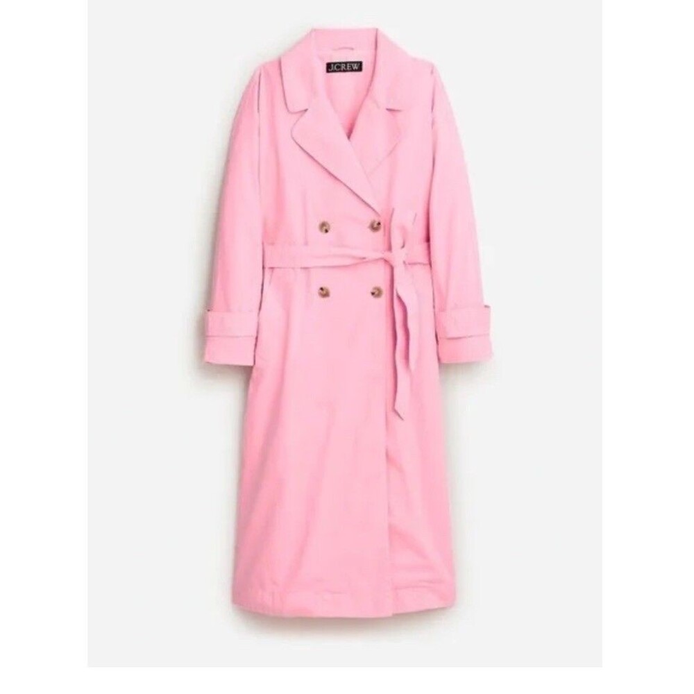 J Crew Heritage Pink Classic Barbie Belted Cotton Tench Coat Large